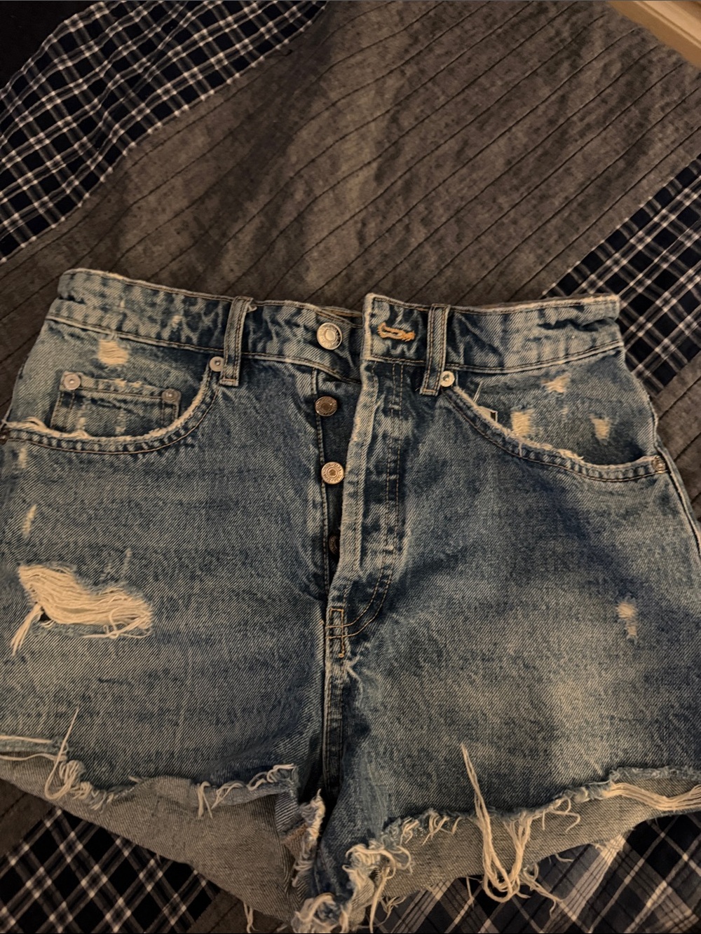 Zara High-Rise Distressed Denim Cutoff Shorts - Light Blue